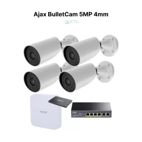 Ajax kit videosorveglianza: 4 BulletCam 5MP 4mm, NVR 8 canali, Switch PoE e HDD 1TB