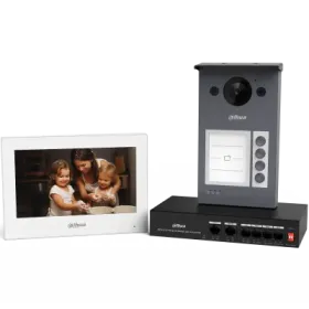 Dahua KTP10 Kit Videocitofonico IP/Wi-Fi con VTO3311Q-WP, monitor bianco VTH2621GW-WP e switch PoE 4 porte 36 W PFS3006-4ET-36.